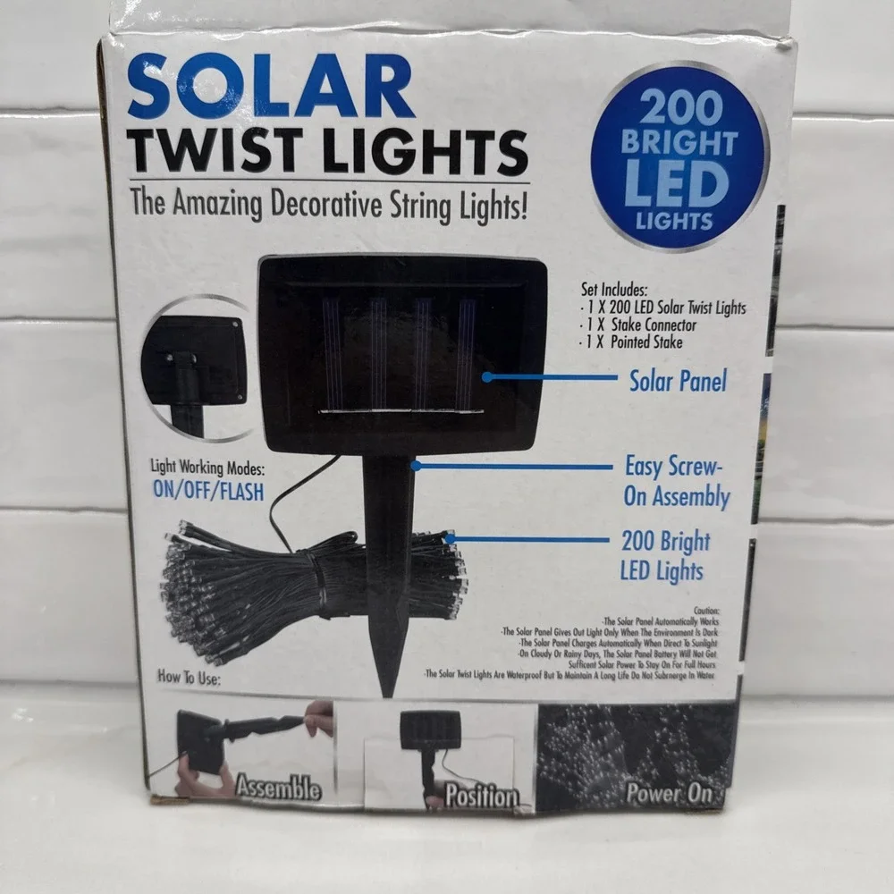 Solar Twist Decorative String Lights - 200 Bright White LED Lights 72 ft - NEW